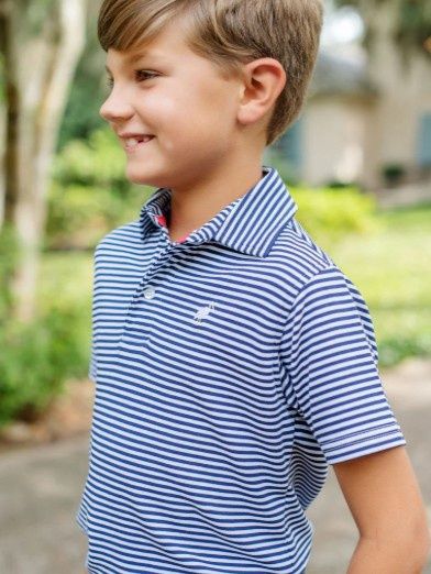 Prim &amp; Proper Short Sleeve Polo- Nantucket Navy Stripe