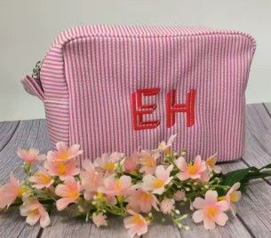 Seersucker Pencil Bag with Monogram, COLOR: Red
