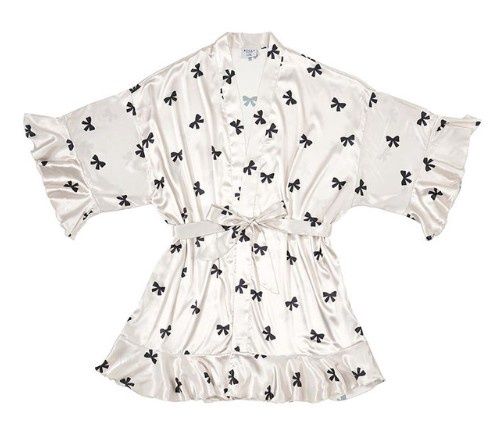Mommy &amp; Me-Satin Beige &amp; Black Bow Ruffle Robe