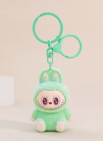 Flocked Labubu Keychain, COLOR: Green