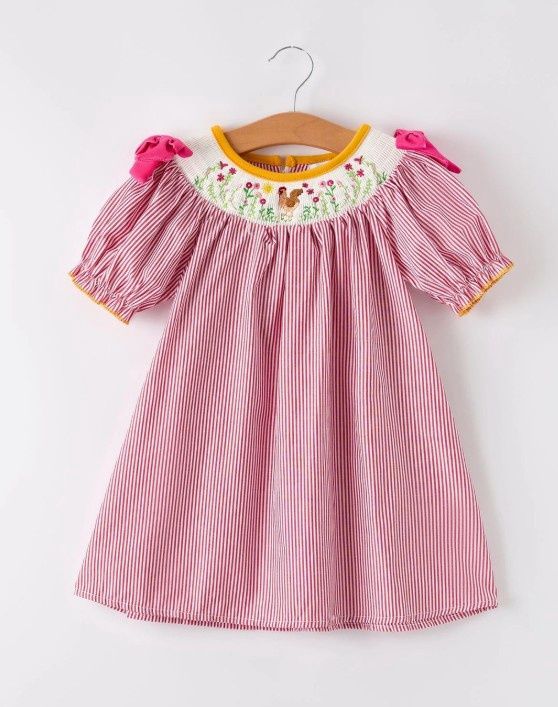 Girls Autumn Smocked Rooster Dress