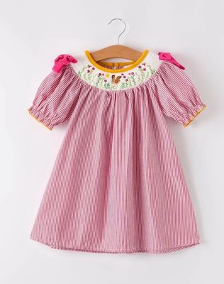 Girls Autumn Smocked Rooster Dress