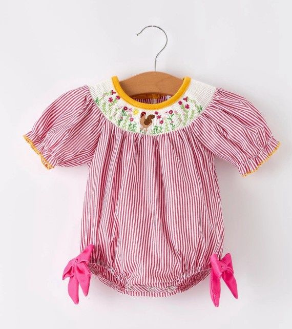 Girls Autumn Smocked Rooster Romper