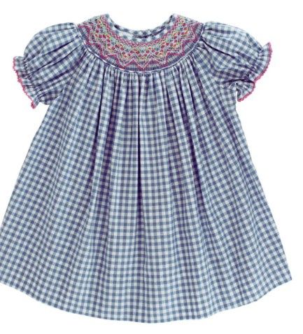 Denim Gingham Smocked Pink Geo Bishop