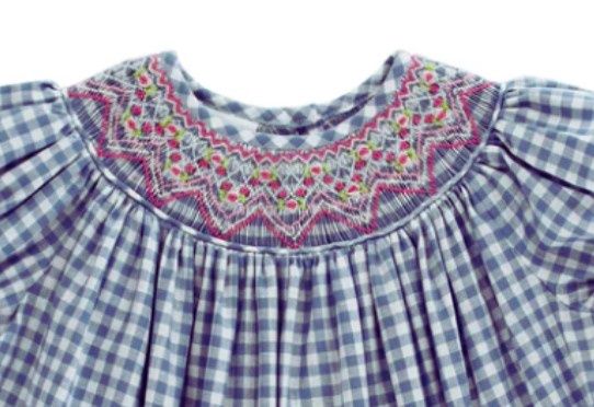 Denim Gingham Smocked Pink Geo Romper