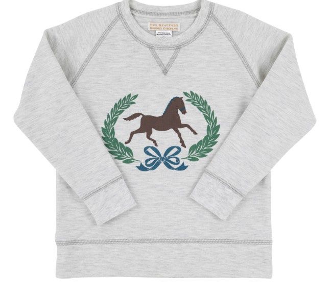 Cassidy Comfy Crewneck Girls- Grantley Grey Horse