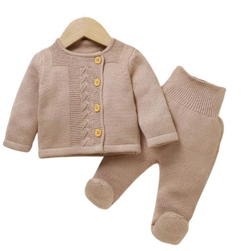 Tan Knit Infant Cardigan Set