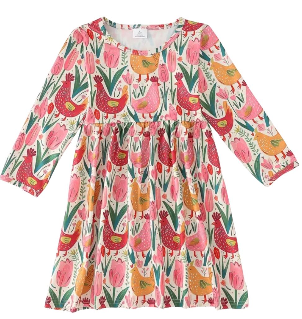 Fall Long Sleeve Chicken Twirl Dress