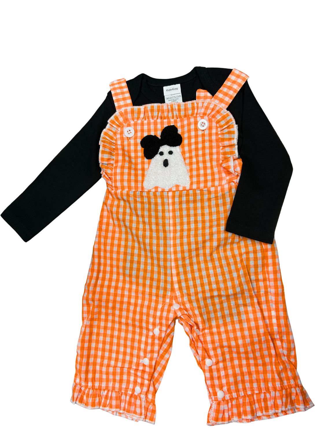 Orange Gingham French Knot Ghost Long Romper