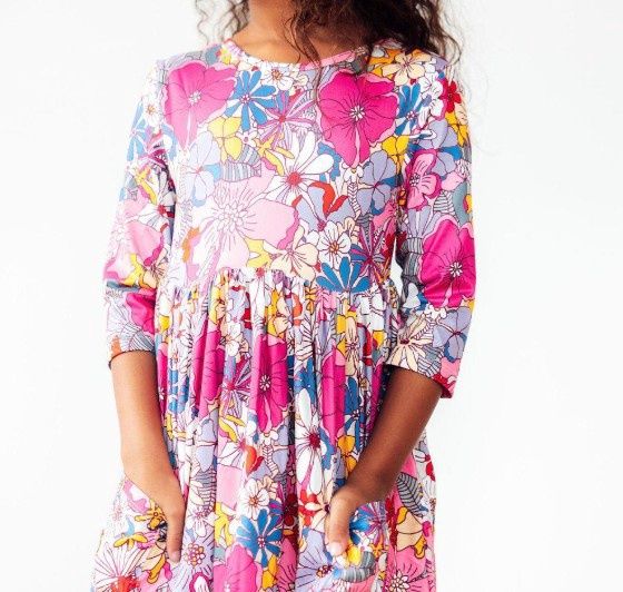 Mauve What&#39;s Up Buttercup 3/4 Sleeve Pocket Twirl Dress