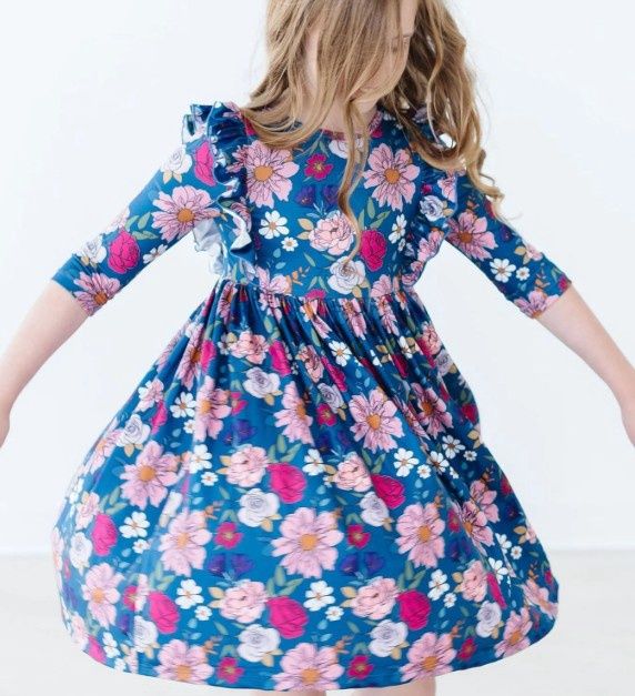 Vintage Garden 3/4 Sleeve Ruffle Twirl Dress
