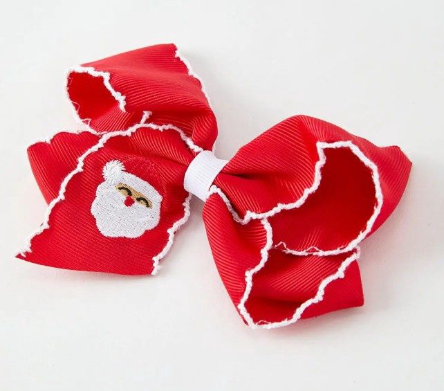 Red Embroidered Santa Bow