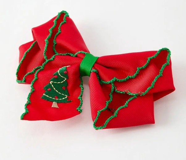 Red Embroidered Christmas Tree Bow