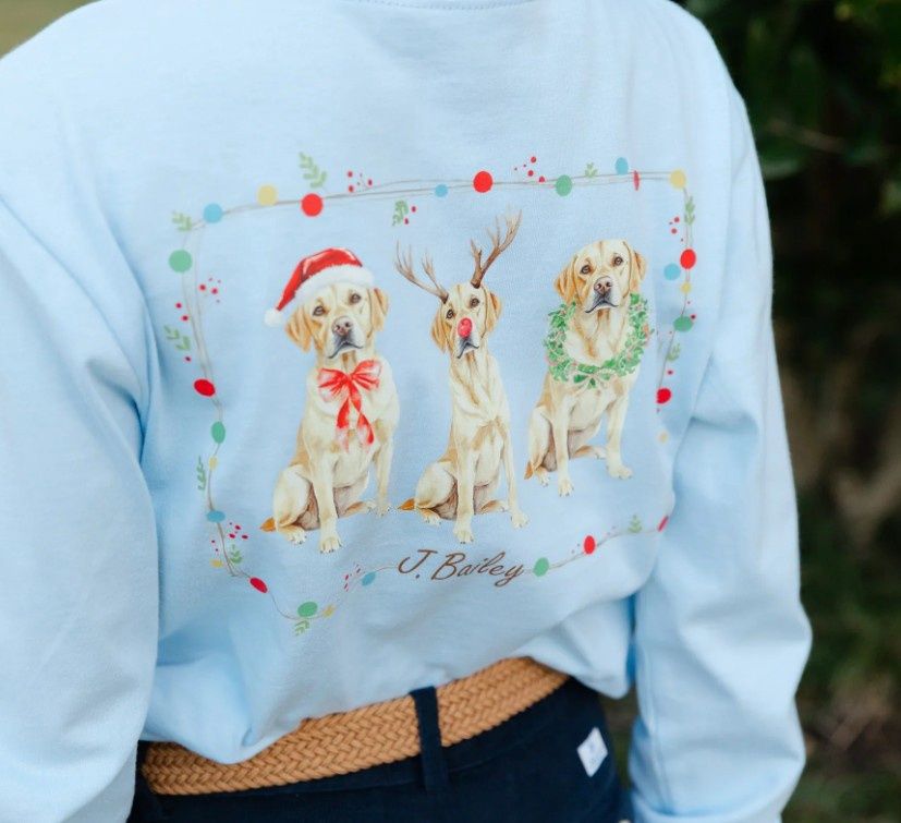 L/S Blue Labs Christmas T Shirt