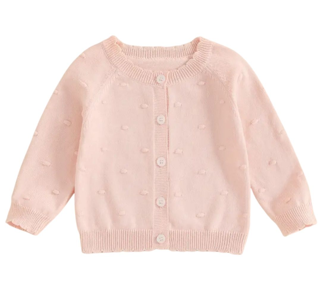 Pink Scallop Hem Cardigan
