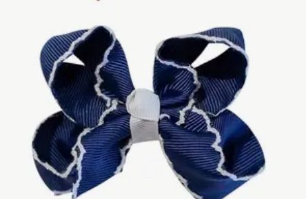 4 inch Picot Trim Bow, Colour: Navy/White