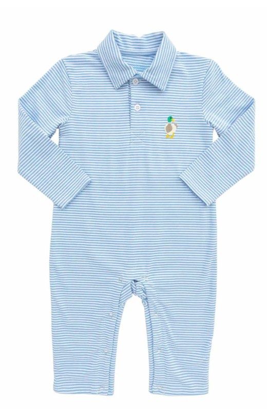 Itsy Bitsy Striped Polo Romper-Mallard