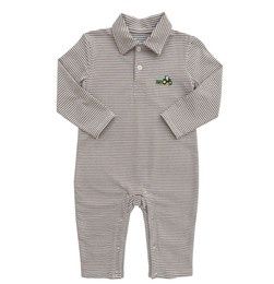 Itsy Bitsy Striped Polo Romper- Tractor