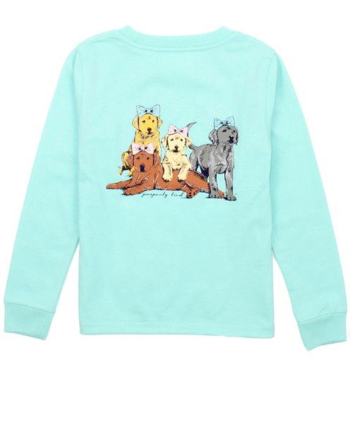 Properly Tied Girls Puppy Pile LS Seafoam