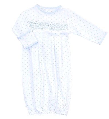 Blue Gingham Dots Smocked Gown