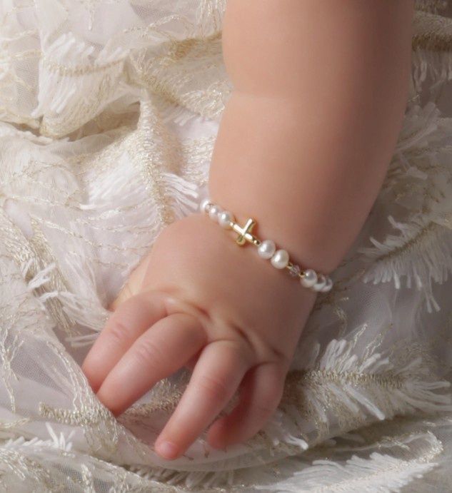 Gold Plated Pearl &amp; Cross Bracelet