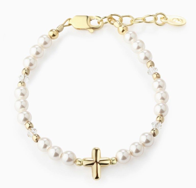 Gold Plated Pearl &amp; Cross Bracelet