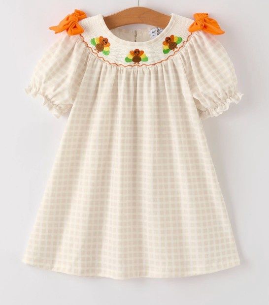Smocked Apricot Turkey Dress