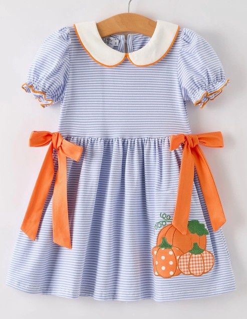 Blue Stripe PP Collar Pumpkin Dress