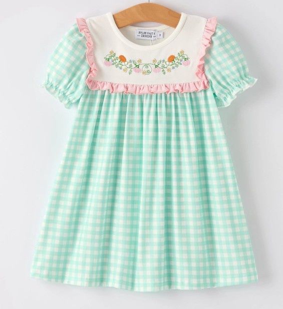 Aqua Gingham Embd Pumpkin Dress
