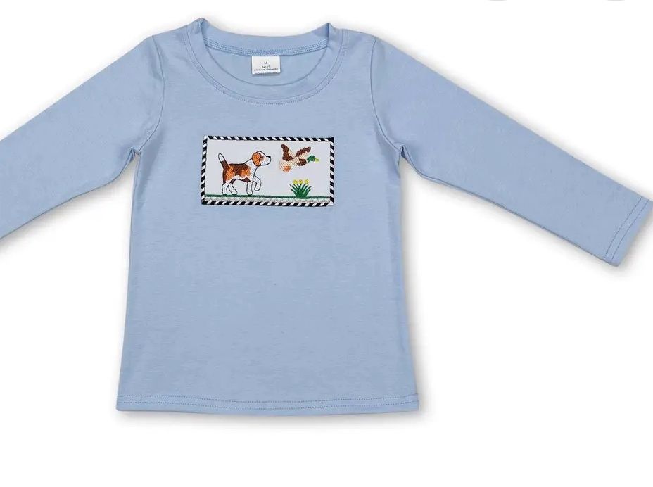 Blue Long Sleeve Duck Hunting Dog T Shirt