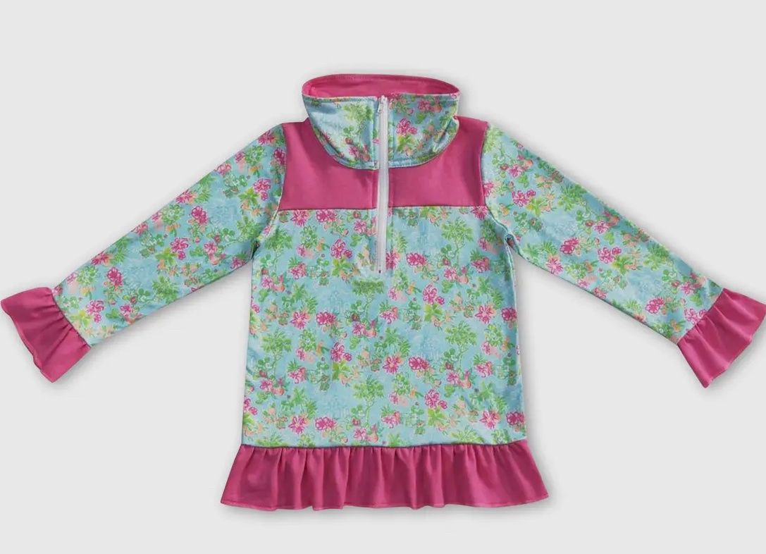 Hot Pink Watercolor Ruffle Pullover