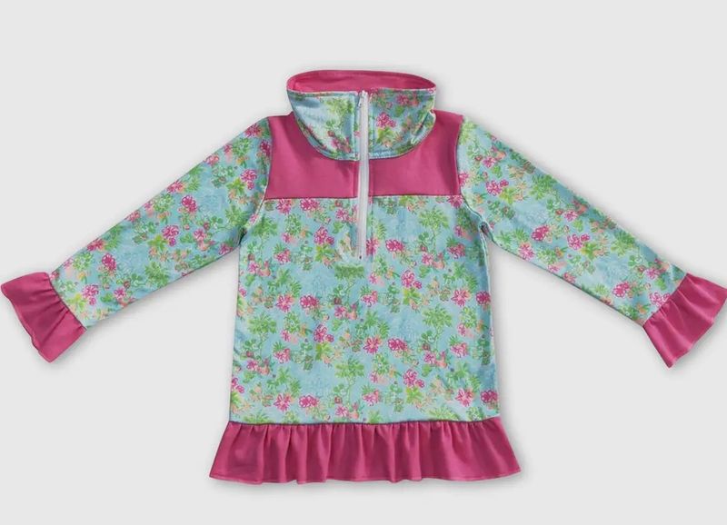 Hot Pink Watercolor Ruffle Pullover