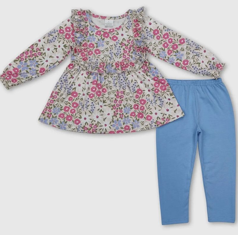 Long Sleeve Blue Floral Legging Set