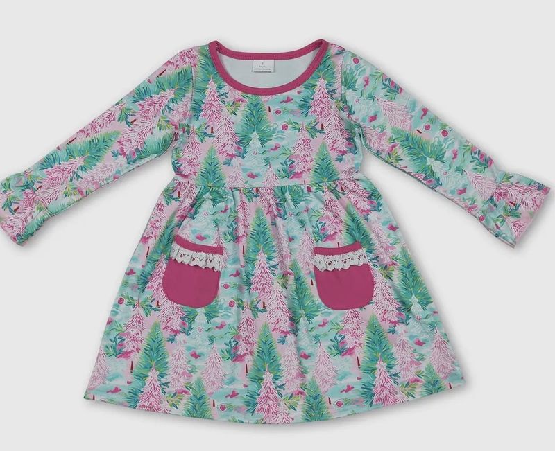 Watercolor Christmas Tree Twirl Dress