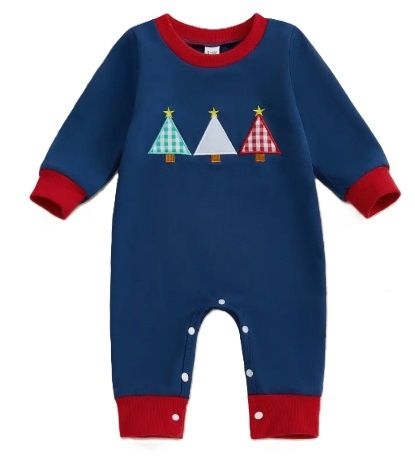 Christmas Tree Navy Boys Romper