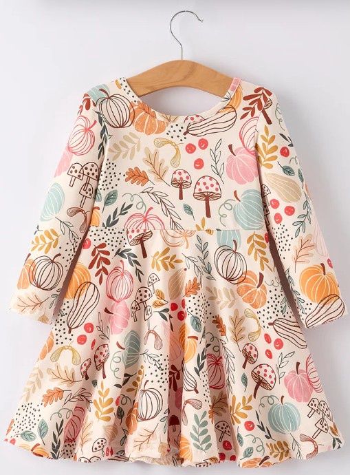 Fall Pumpkin Leaf Print Dress