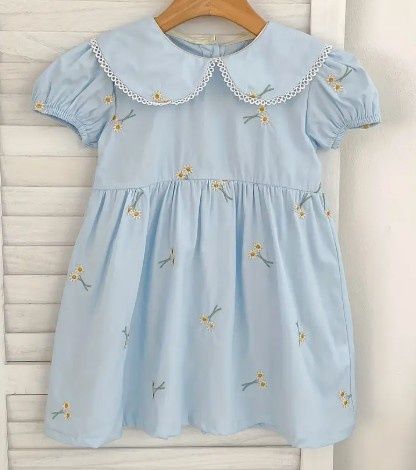 Blue Embroidered Daisy Dress