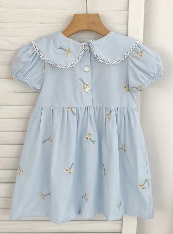 Blue Embroidered Daisy Dress