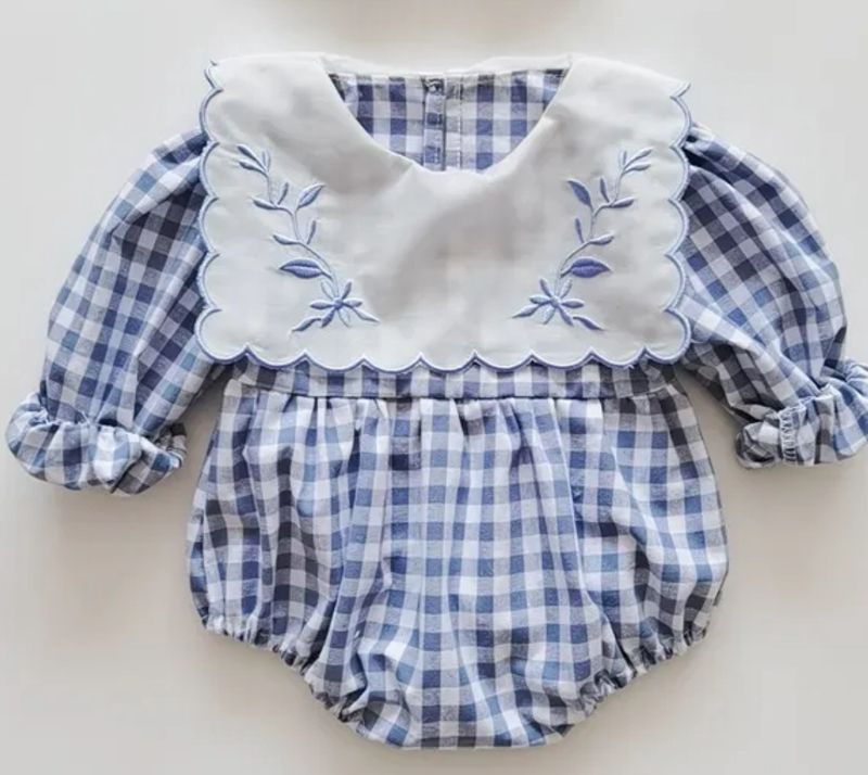 Blue Gingham Scallop Collar Bubble