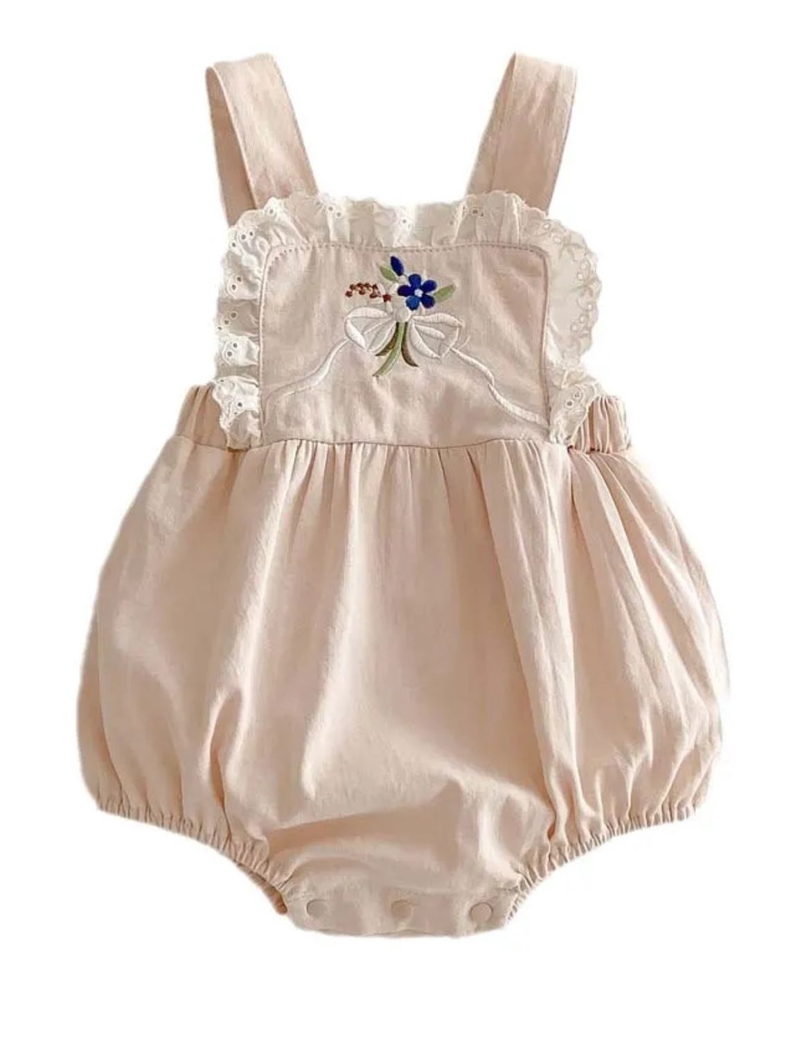 Khaki Floral Embroidered Romper