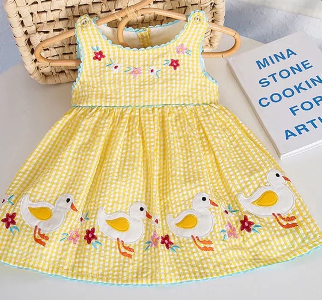 Yellow Seersucker Birdie Dress
