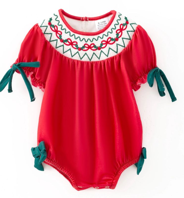 Smocked Christmas Bow Romper