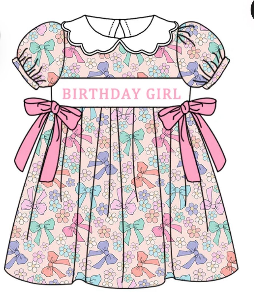 Smocked Scallop Collar Birthday Girl Dress