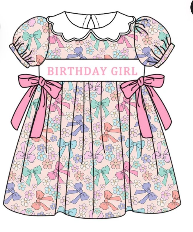 Smocked Scallop Collar Birthday Girl Dress
