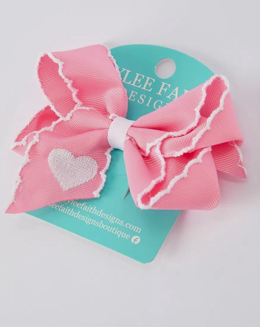 Pink Bow White Embd Heart Bow