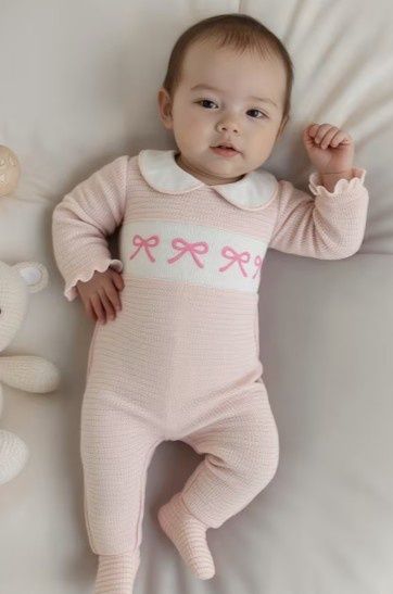 Pink Smocked Bow Footie