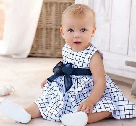 Navy &amp; White Window Pane Dress