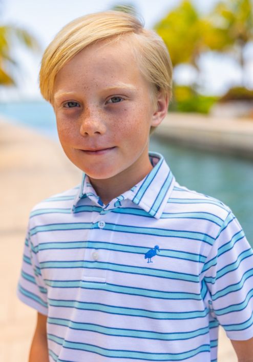 Prim &amp; Proper Polo- Belhaven Blue &amp; Wood Boat Blue Stripe