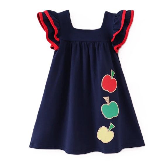 Back to School Denim Apple Dress, Size: 3T