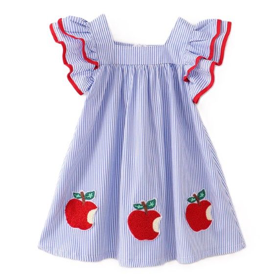 Chenille Patch Apple Dress, Size: 5T